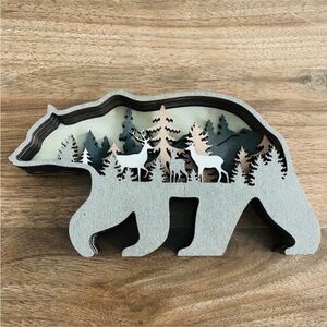NEW Hand Crafted Wooden Bear Minimalist Forest Wood Scenery